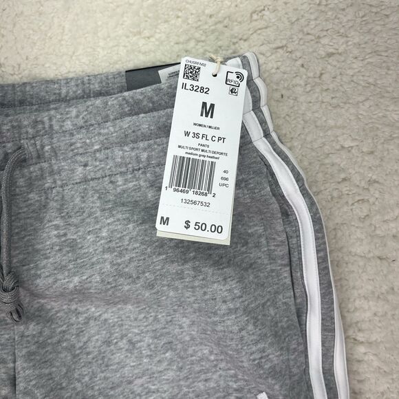 Women’s adidas Slim 3 Stripes Fleece Cuffed Pants IL3282 Medium Grey Heather Med - Picture 3 of 8